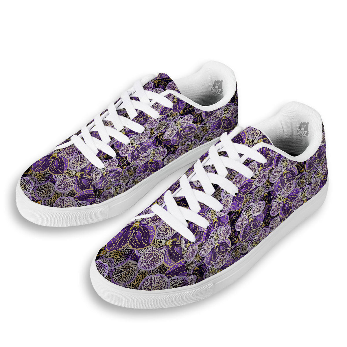 Flower Orchid Purple Print Pattern White Low Top Sneakers-grizzshop