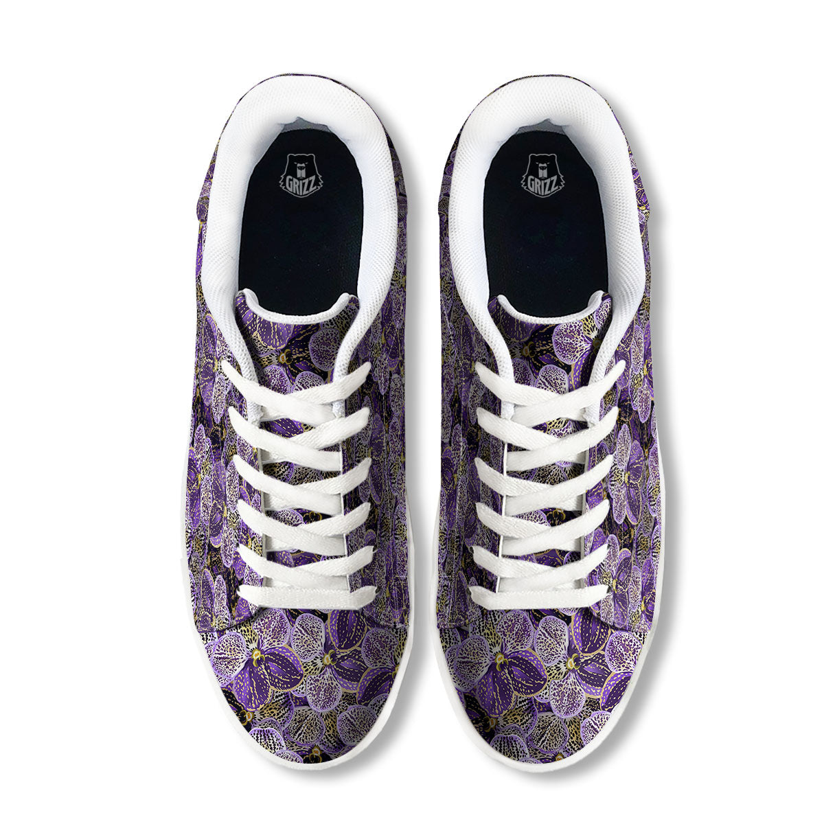 Flower Orchid Purple Print Pattern White Low Top Sneakers-grizzshop
