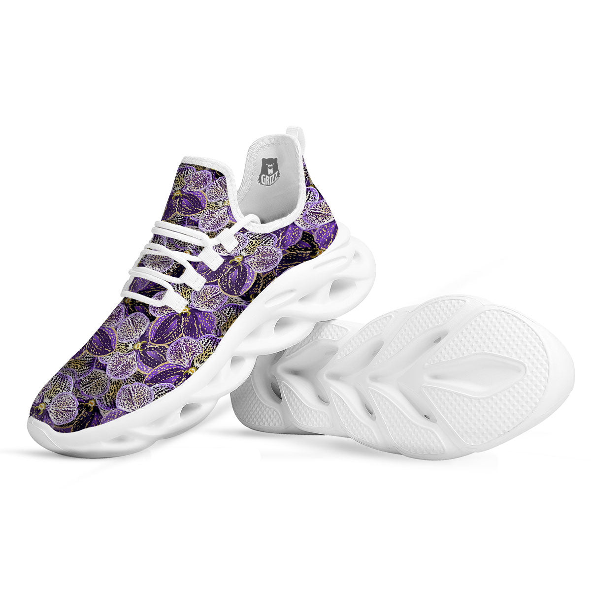 Flower Orchid Purple Print Pattern White Running Shoes-grizzshop