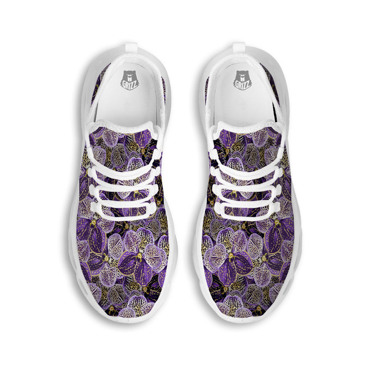 Flower Orchid Purple Print Pattern White Running Shoes-grizzshop