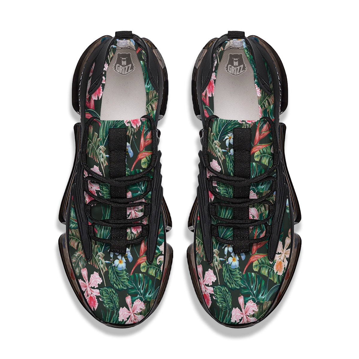 Flower Orchid Tropical Print Pattern Black Gym Shoes-grizzshop