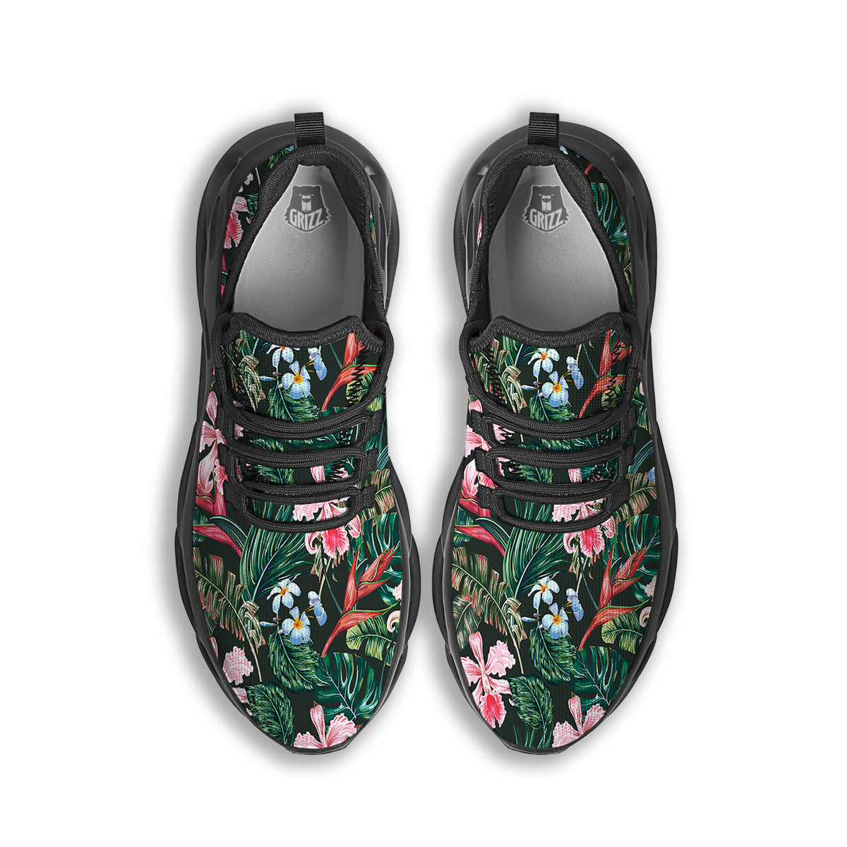 Flower Orchid Tropical Print Pattern Black Running Shoes-grizzshop