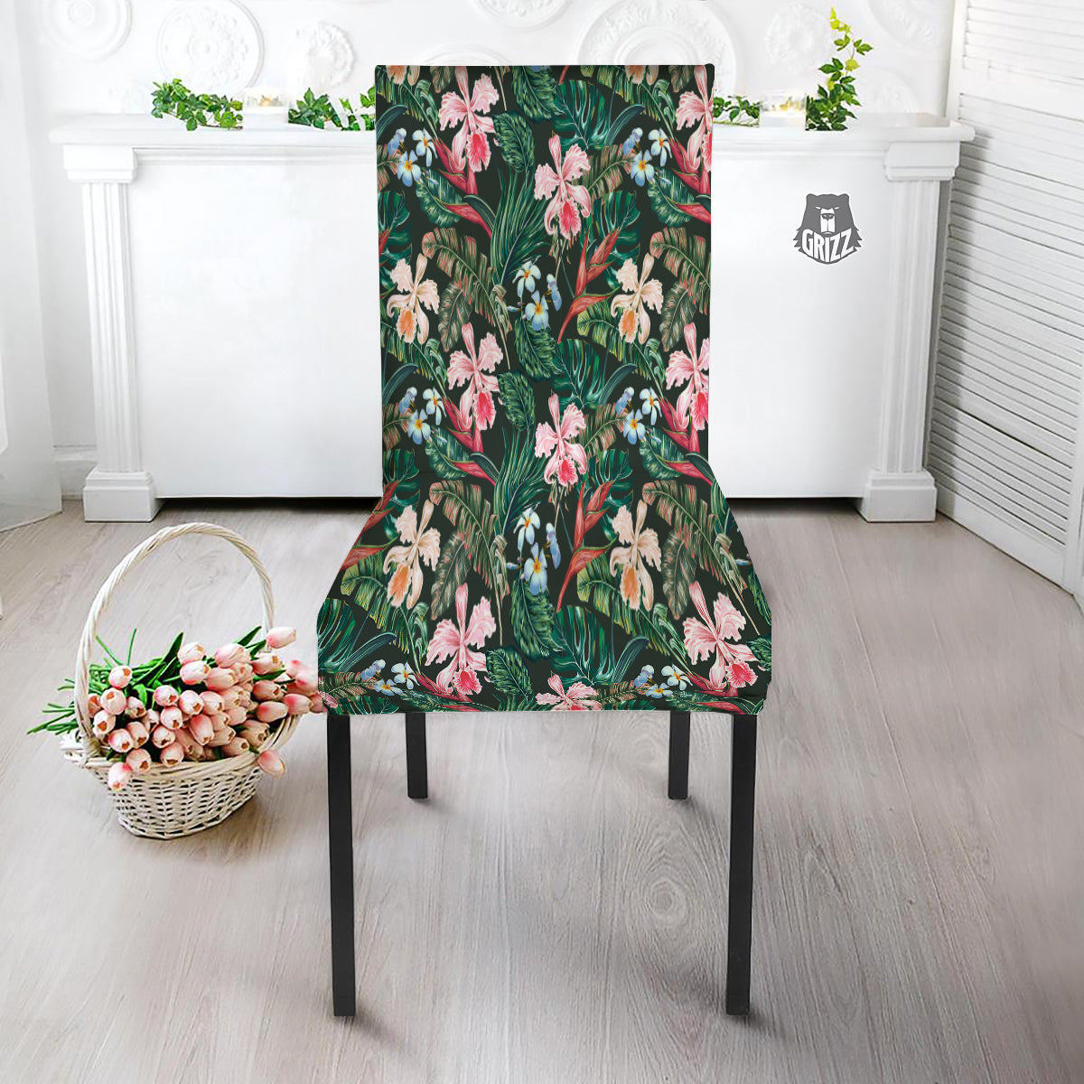 Flower Orchid Tropical Print Pattern Dining Chair Slipcover-grizzshop