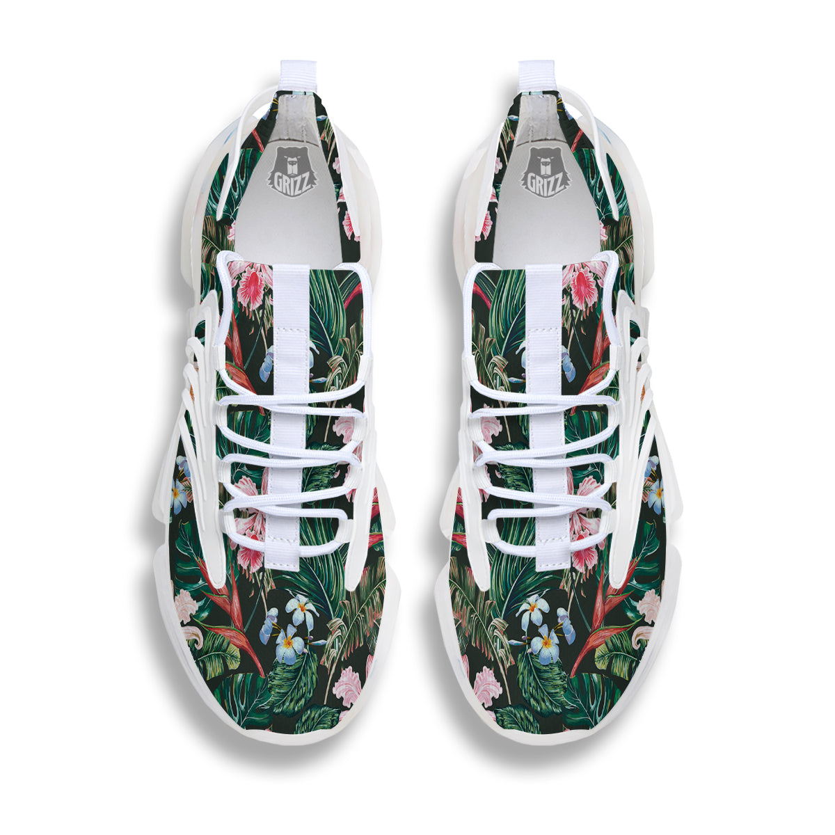 Flower Orchid Tropical Print Pattern White Gym Shoes-grizzshop