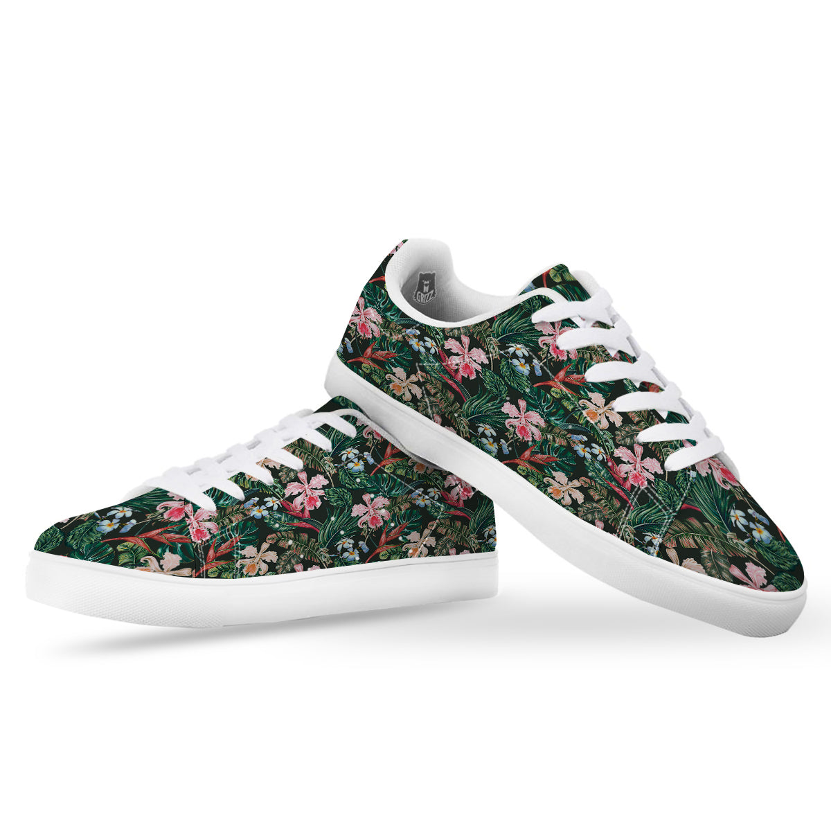 Flower Orchid Tropical Print Pattern White Low Top Sneakers-grizzshop