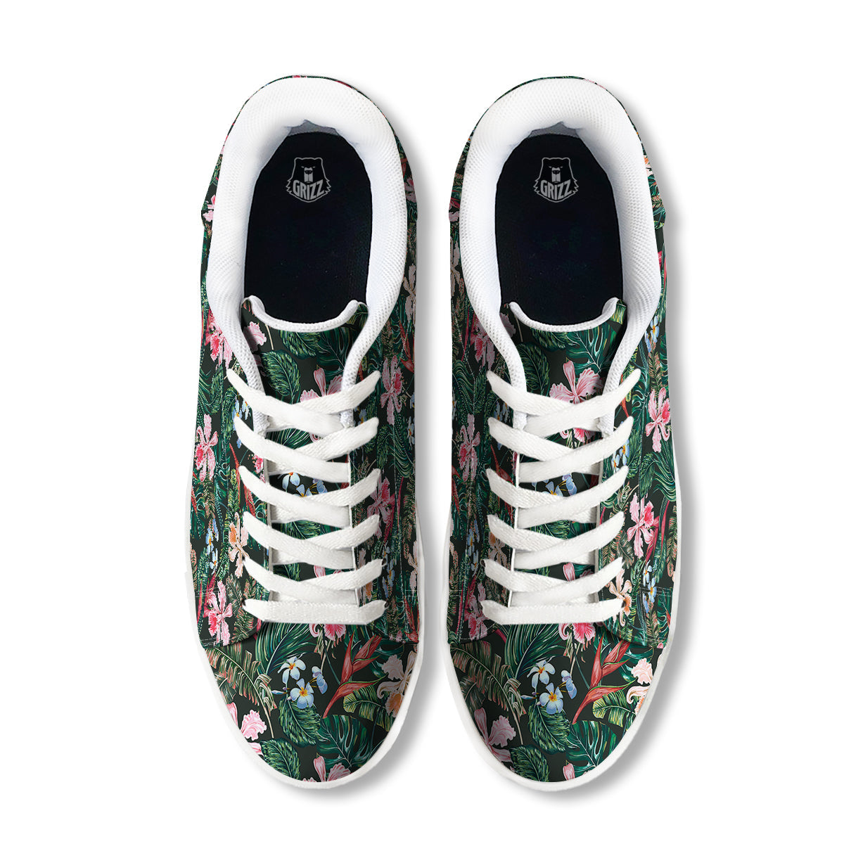 Flower Orchid Tropical Print Pattern White Low Top Sneakers-grizzshop