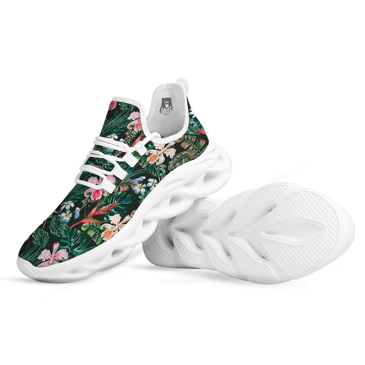 Flower Orchid Tropical Print Pattern White Running Shoes-grizzshop
