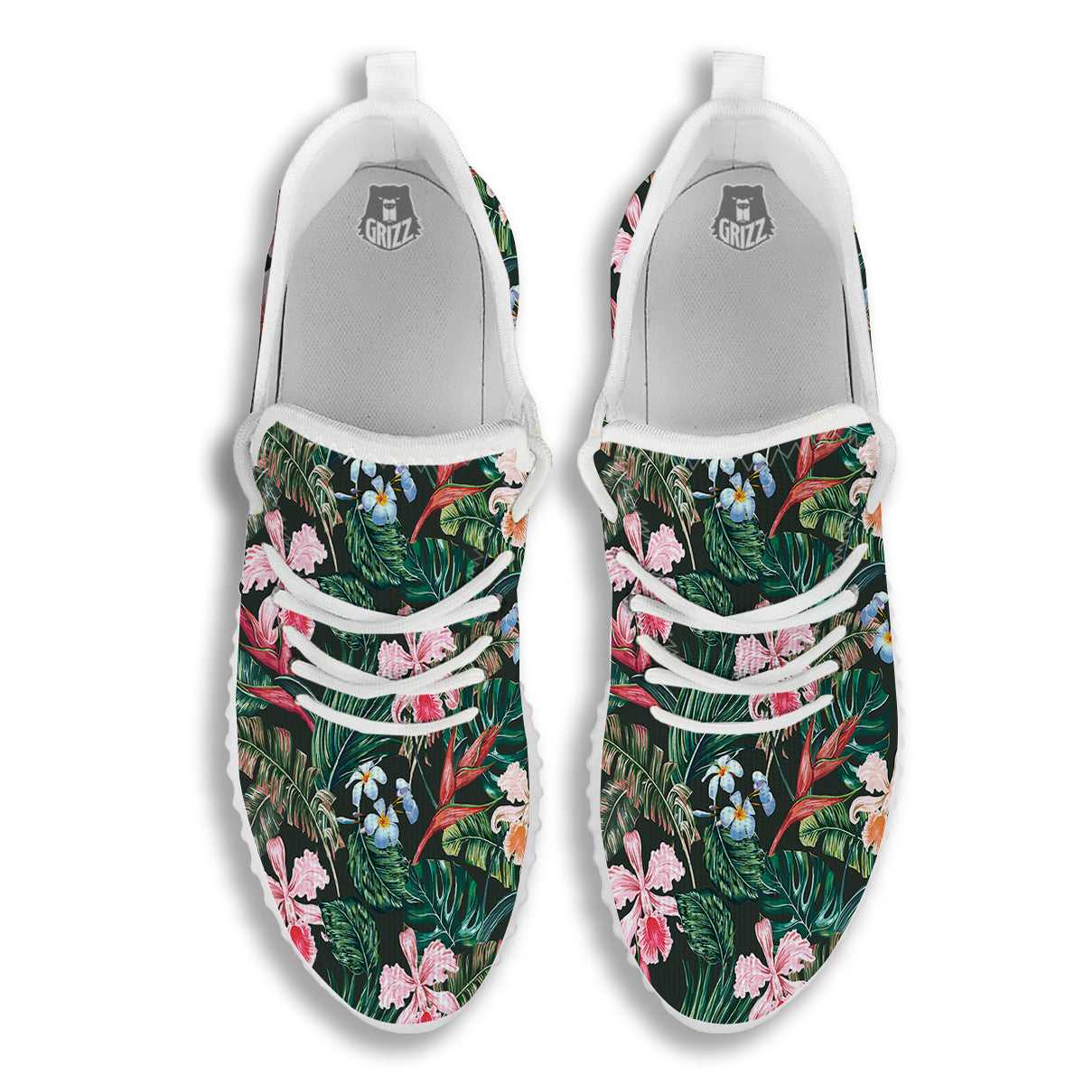 Flower Orchid Tropical Print Pattern White Walking Shoes-grizzshop