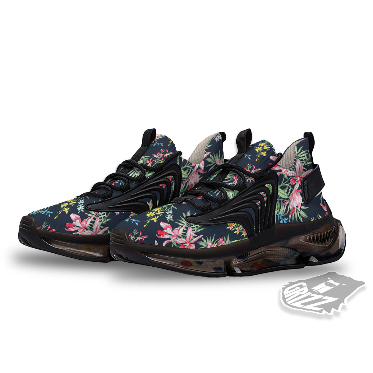 Flower Orchid Watercolor Print Pattern Black Gym Shoes-grizzshop