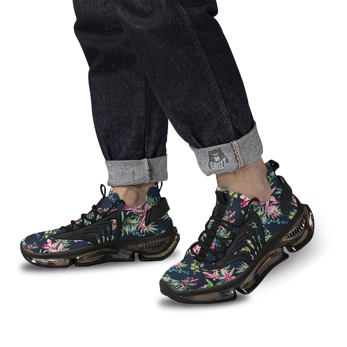 Flower Orchid Watercolor Print Pattern Black Gym Shoes-grizzshop