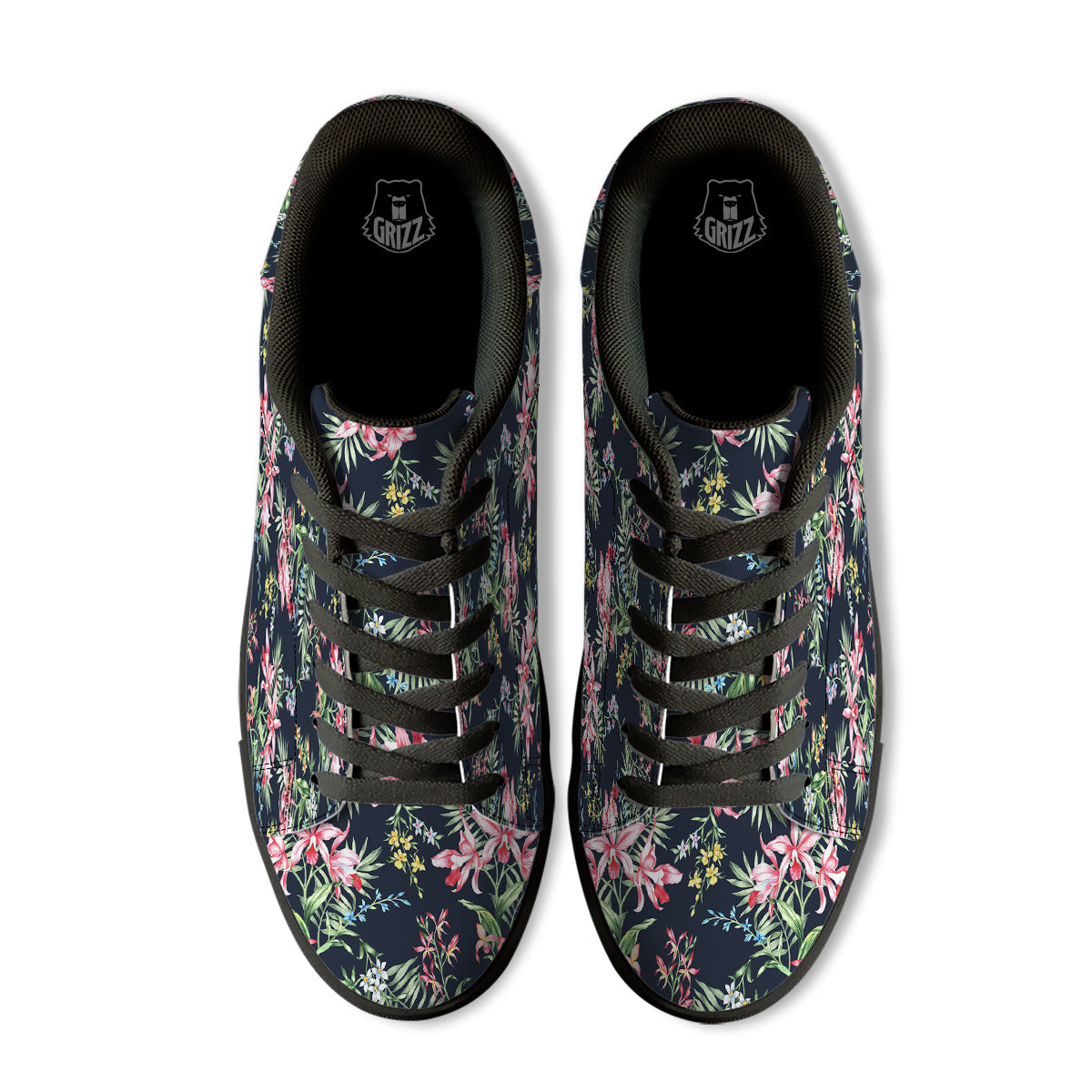 Flower Orchid Watercolor Print Pattern Black Low Top Sneakers-grizzshop