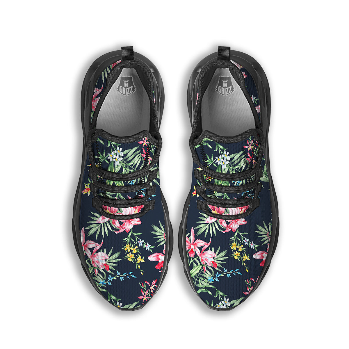 Flower Orchid Watercolor Print Pattern Black Running Shoes-grizzshop