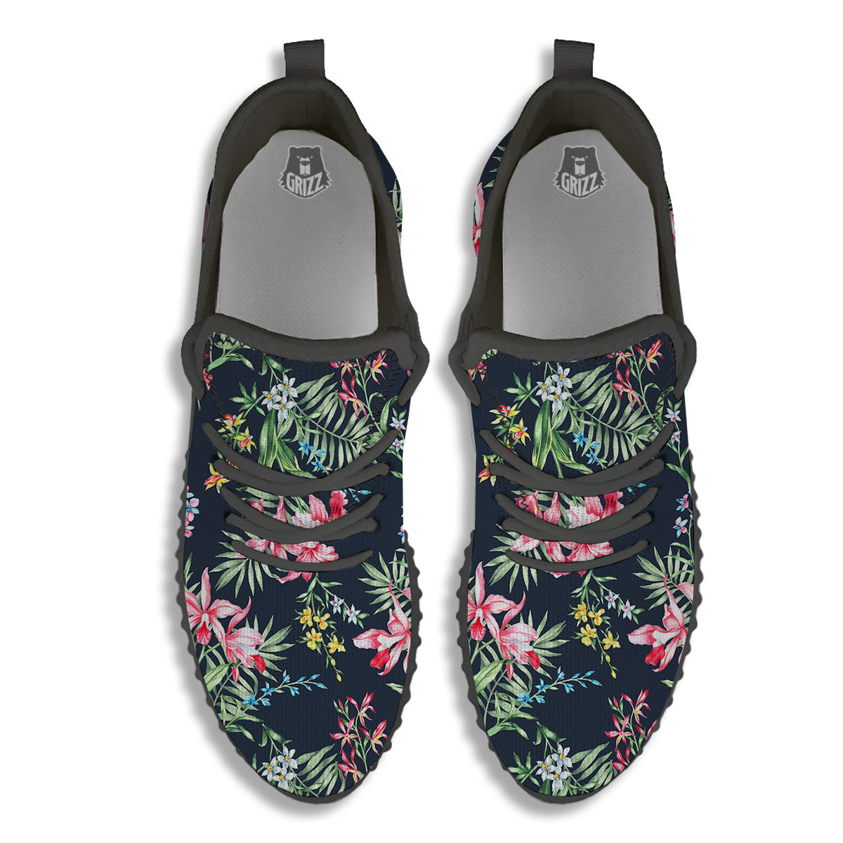 Flower Orchid Watercolor Print Pattern Black Walking Shoes-grizzshop