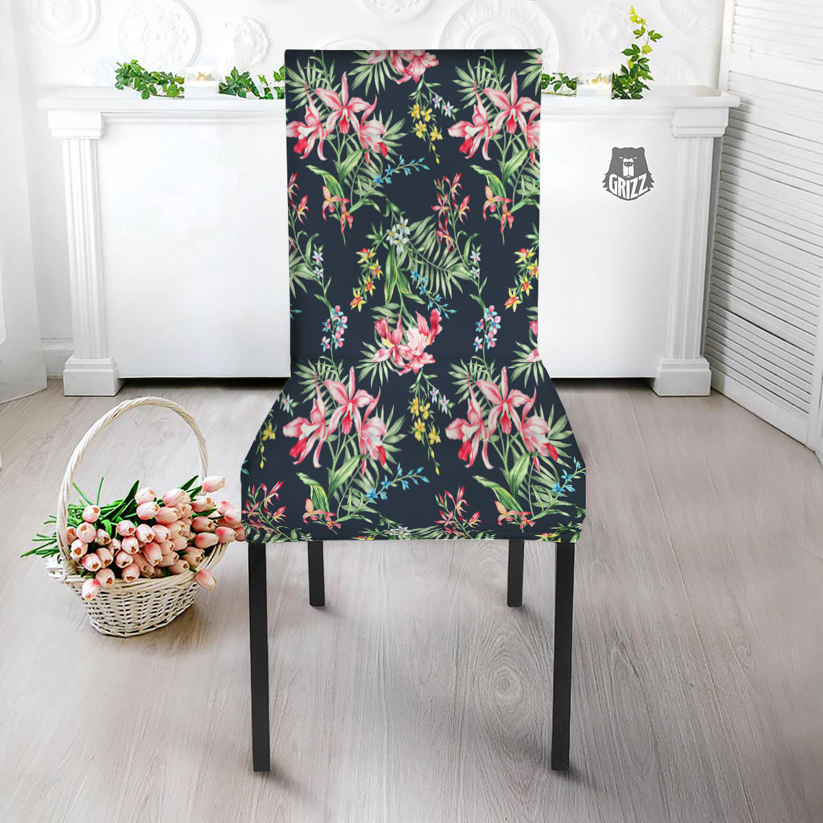 Flower Orchid Watercolor Print Pattern Dining Chair Slipcover-grizzshop