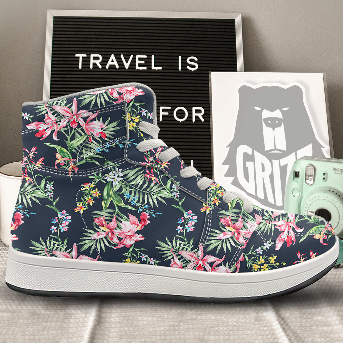 Flower Orchid Watercolor Print Pattern High Top Sneakers-grizzshop