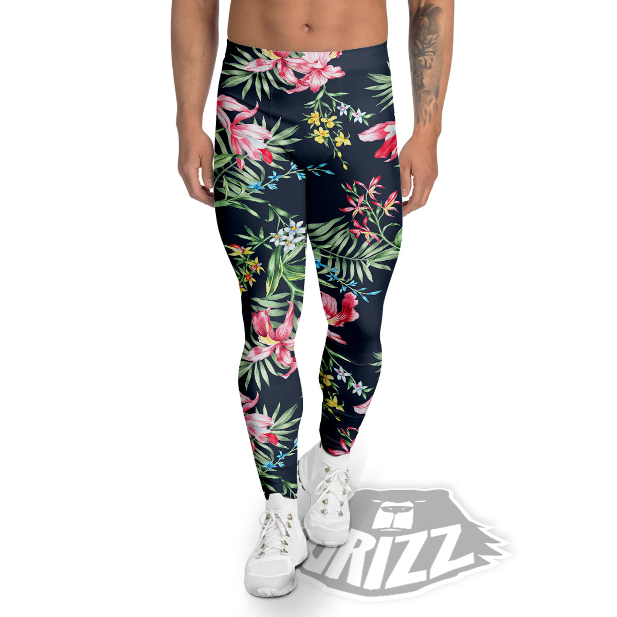 Flower Orchid Watercolor Print Pattern Men's Leggings-grizzshop
