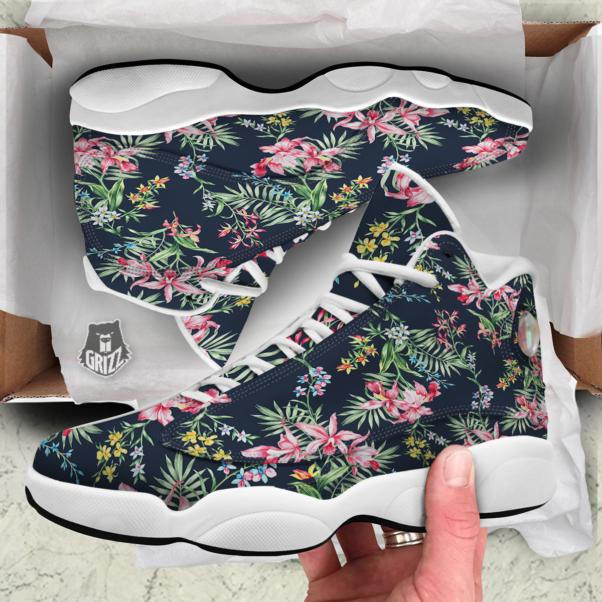 Flower Orchid Watercolor Print Pattern White Basketball Shoes-grizzshop