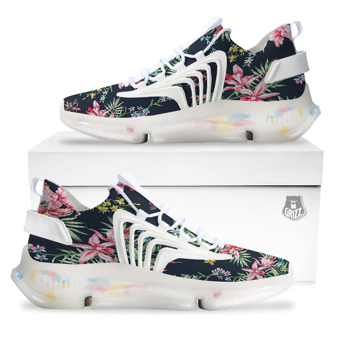 Flower Orchid Watercolor Print Pattern White Gym Shoes-grizzshop