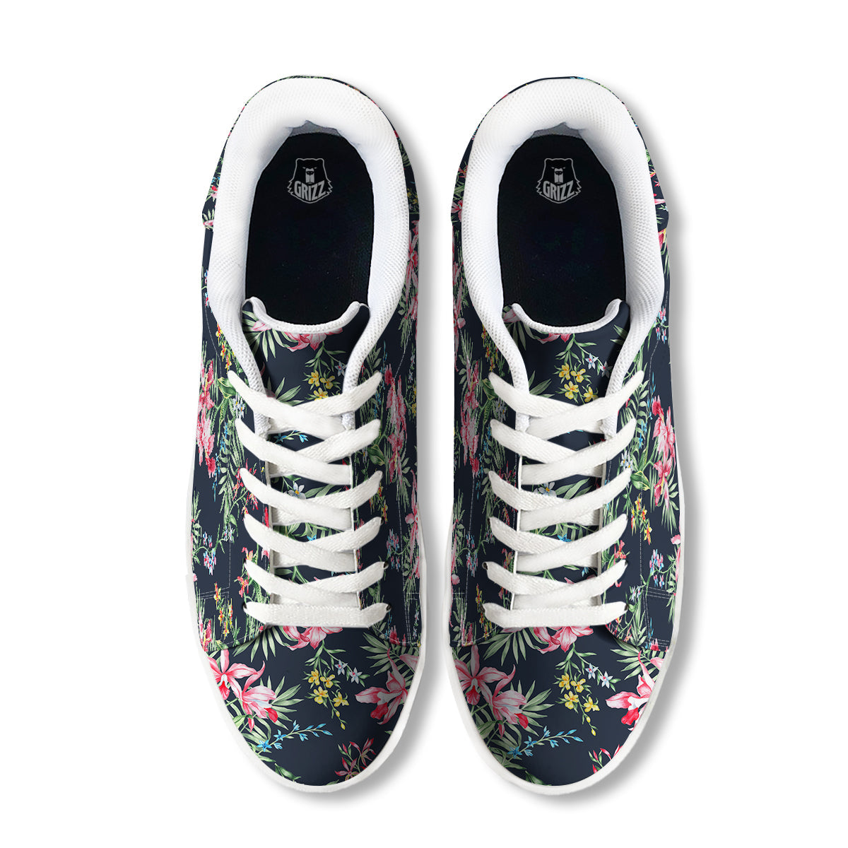Flower Orchid Watercolor Print Pattern White Low Top Sneakers-grizzshop