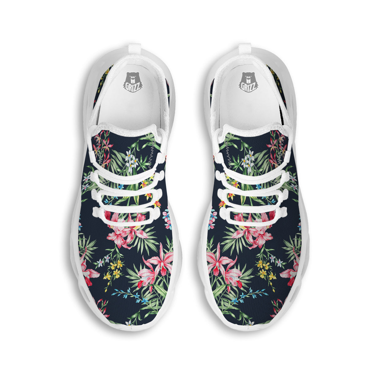 Flower Orchid Watercolor Print Pattern White Running Shoes-grizzshop