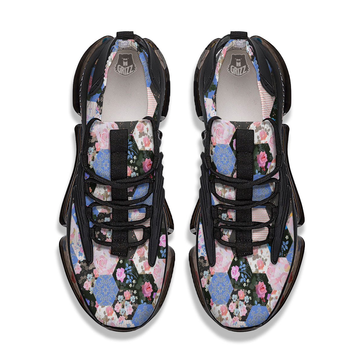 Flower Patchwork Pink Print Pattern Black Gym Shoes-grizzshop