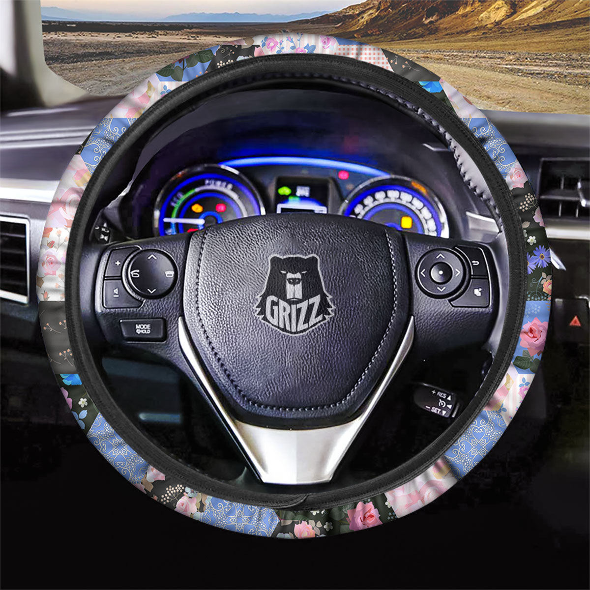 Flower Patchwork Pink Print Pattern Car Steering Wheel Cover-grizzshop