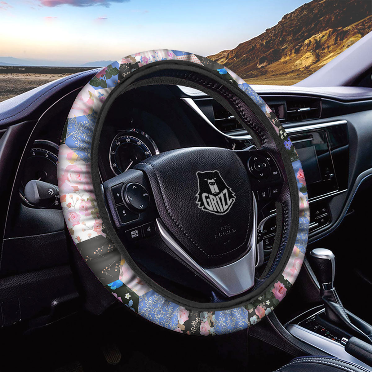 Flower Patchwork Pink Print Pattern Car Steering Wheel Cover-grizzshop