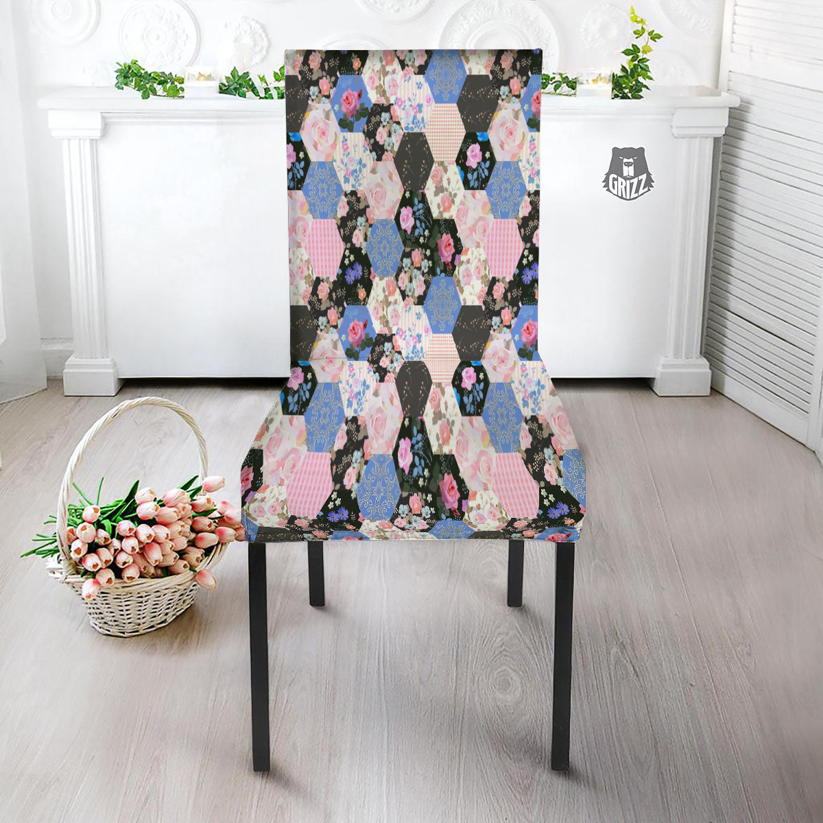 Flower Patchwork Pink Print Pattern Dining Chair Slipcover-grizzshop