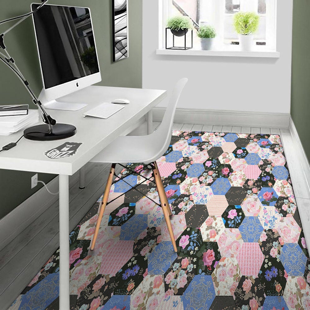 Flower Patchwork Pink Print Pattern Floor Mat-grizzshop