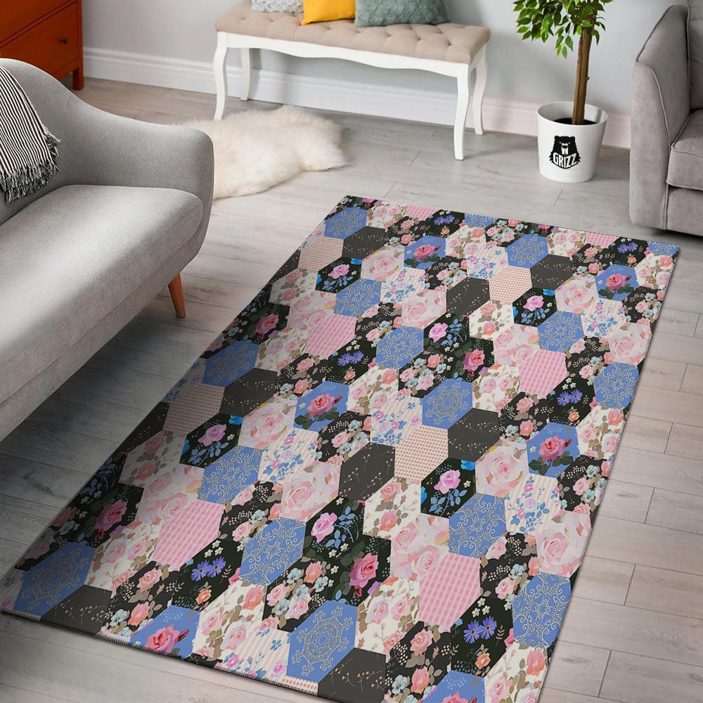 Flower Patchwork Pink Print Pattern Floor Mat-grizzshop