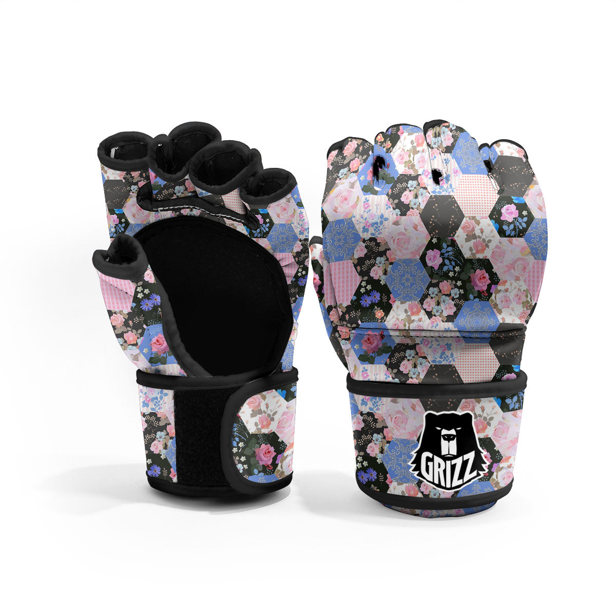 Flower Patchwork Pink Print Pattern MMA Gloves-grizzshop