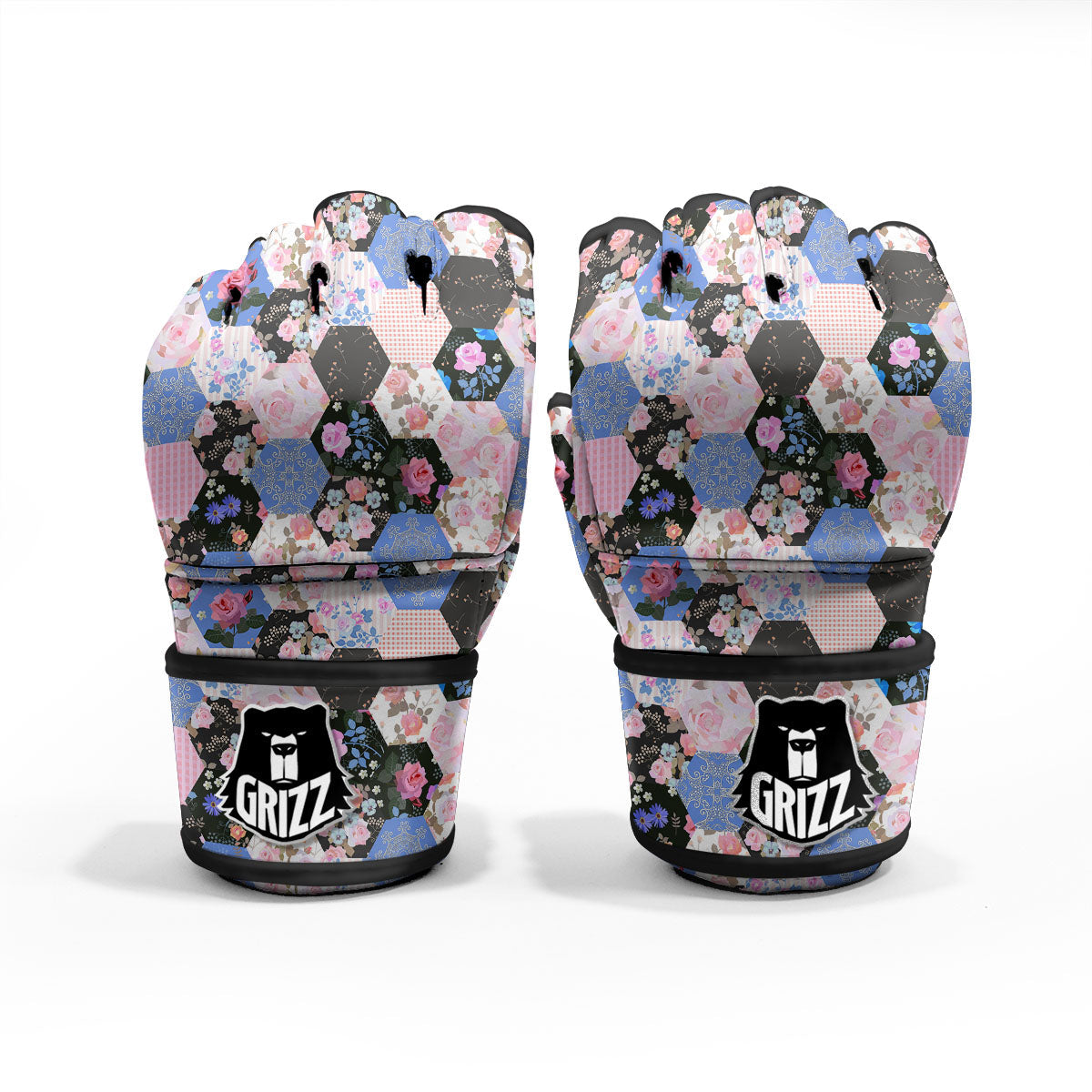 Flower Patchwork Pink Print Pattern MMA Gloves-grizzshop