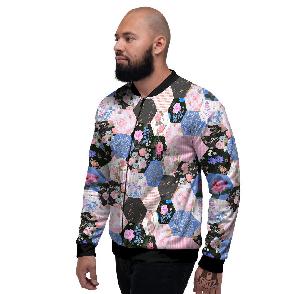 Flower Patchwork Pink Print Pattern Men's Bomber Jacket-grizzshop
