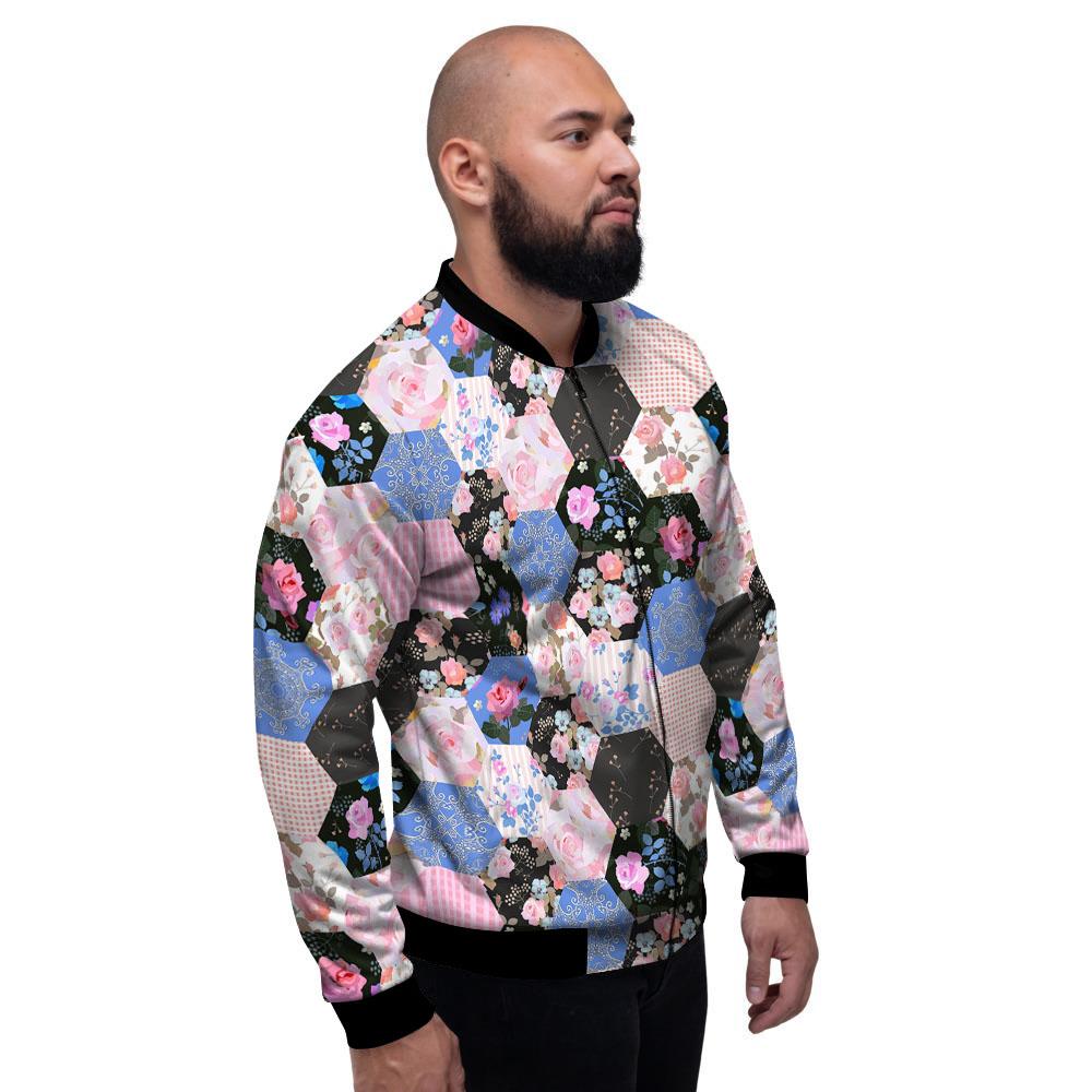 Flower Patchwork Pink Print Pattern Men's Bomber Jacket-grizzshop