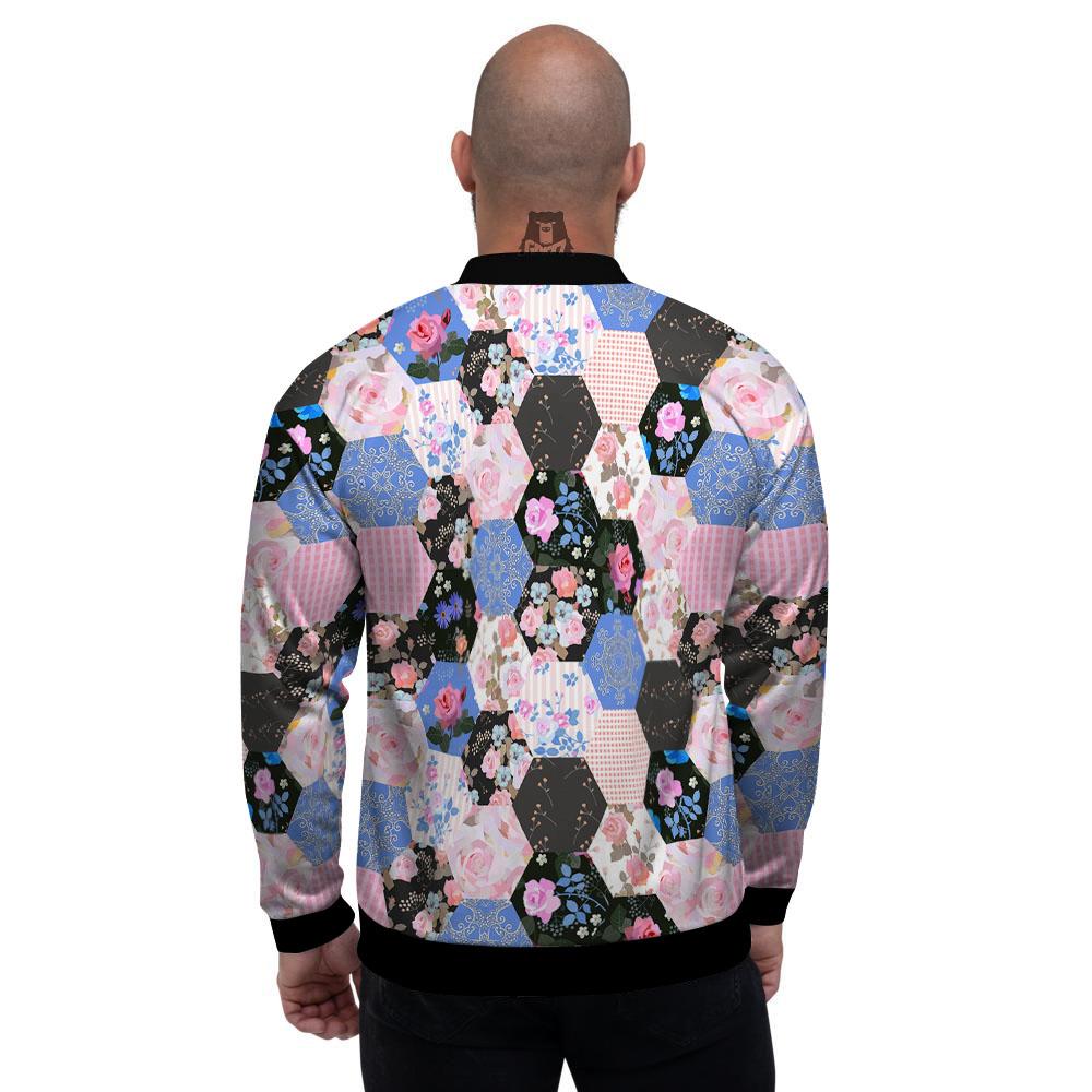 Flower Patchwork Pink Print Pattern Men's Bomber Jacket-grizzshop