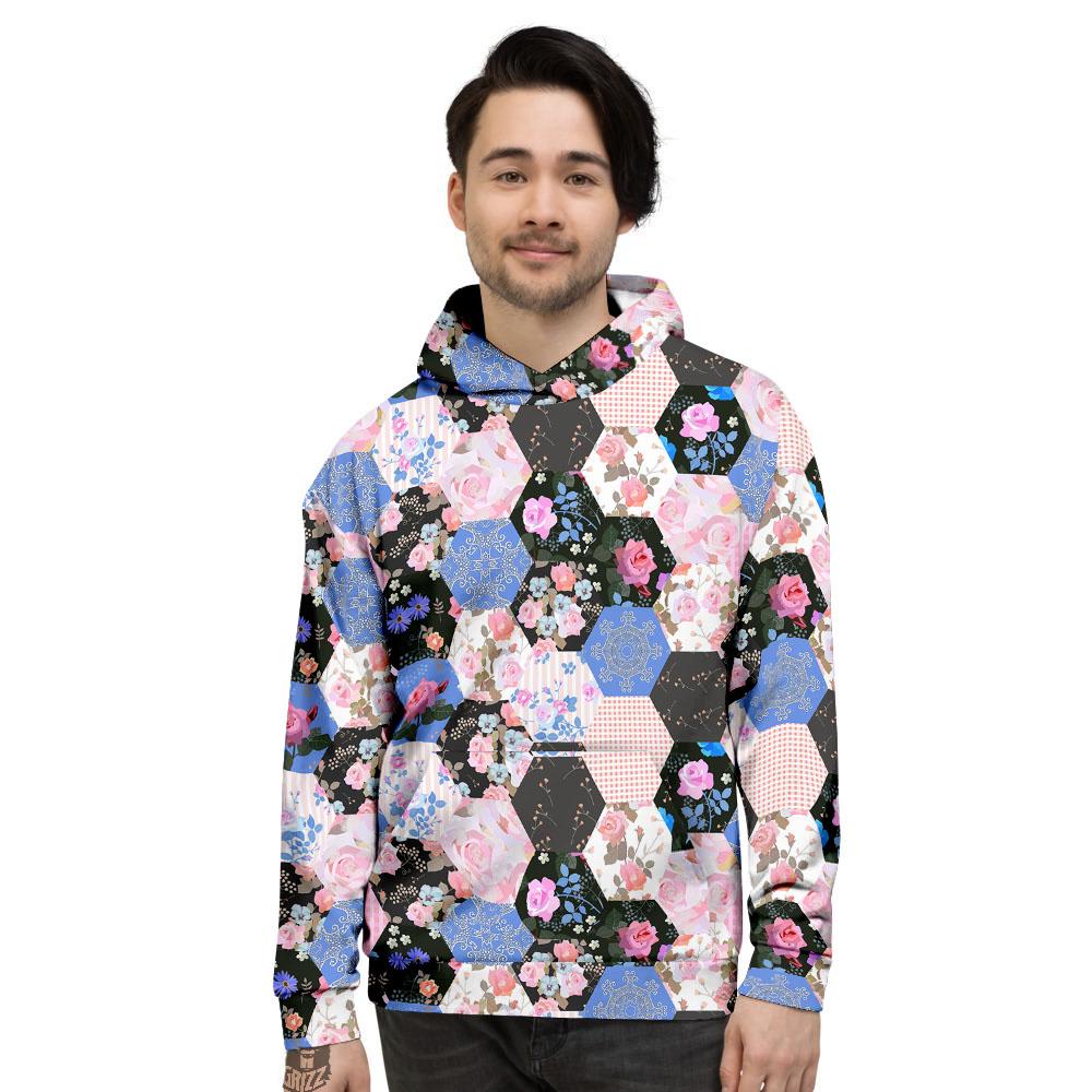 Flower Patchwork Pink Print Pattern Men's Hoodie-grizzshop