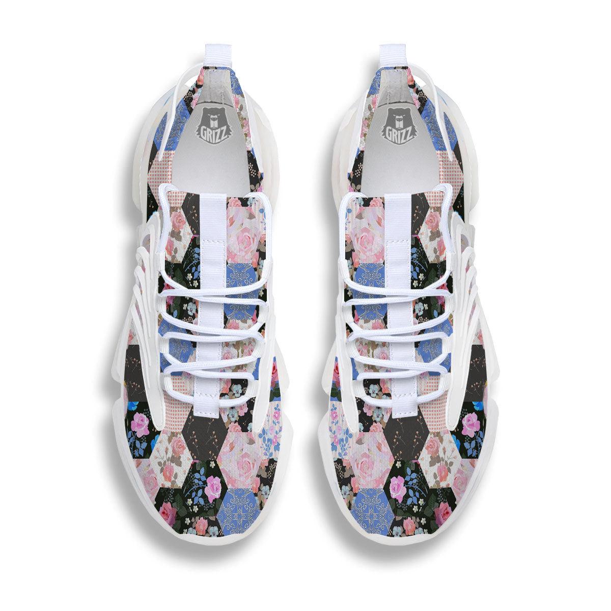 Flower Patchwork Pink Print Pattern White Gym Shoes-grizzshop