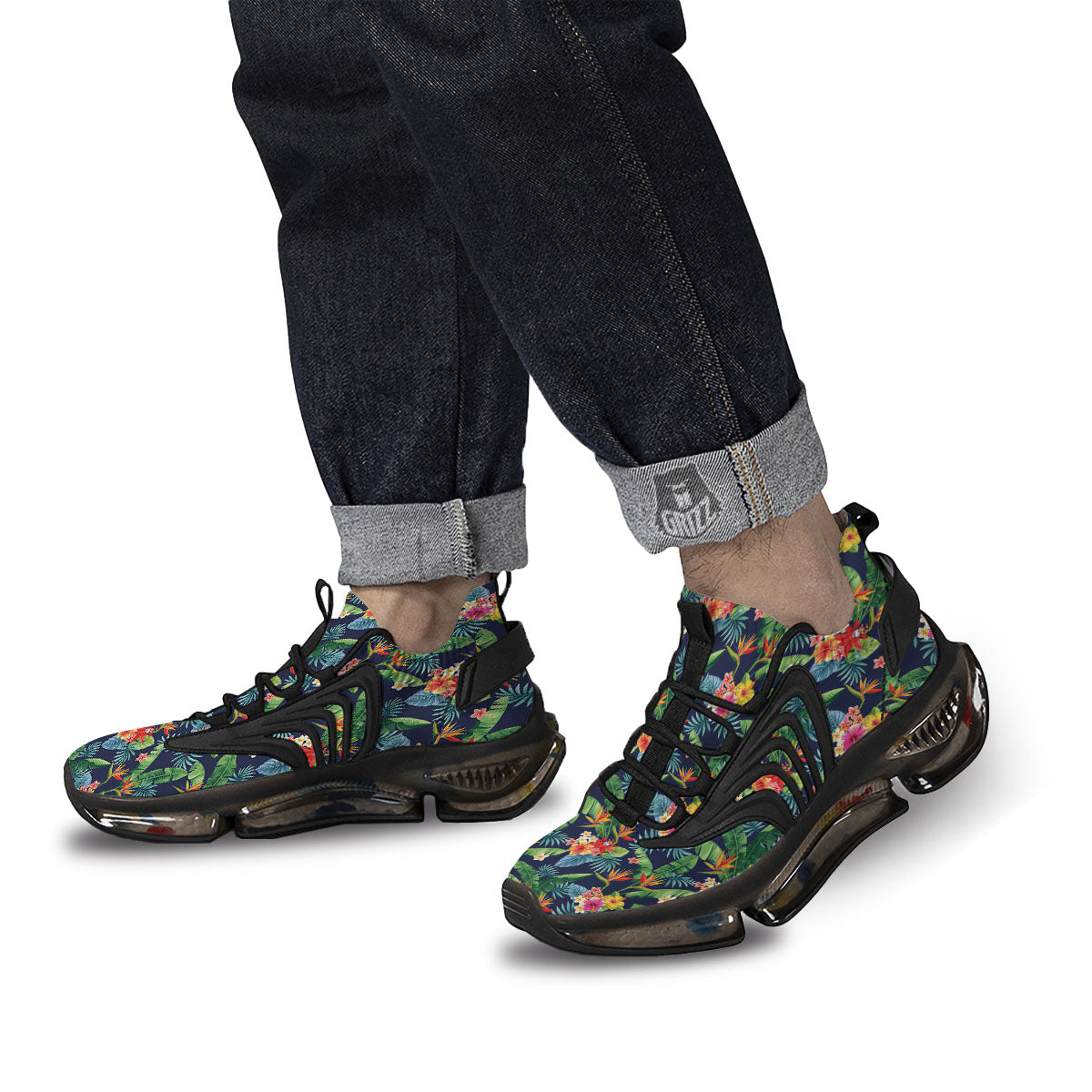 Flower Plumeria Vintage Print Pattern Black Gym Shoes-grizzshop