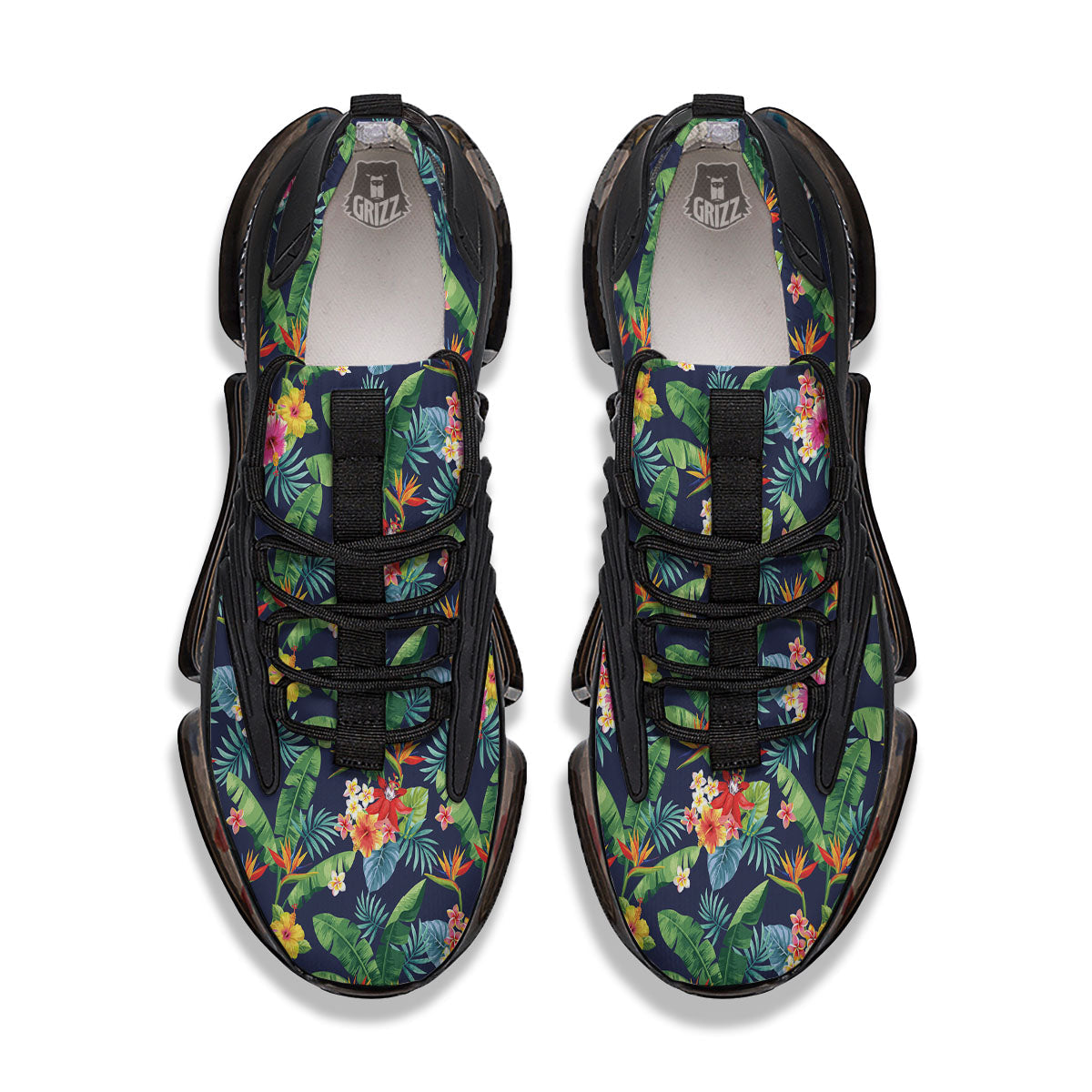Flower Plumeria Vintage Print Pattern Black Gym Shoes-grizzshop