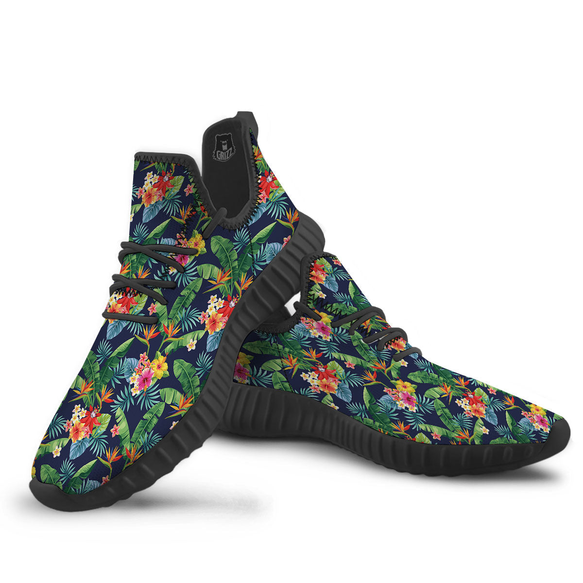 Flower Plumeria Vintage Print Pattern Black Walking Shoes-grizzshop
