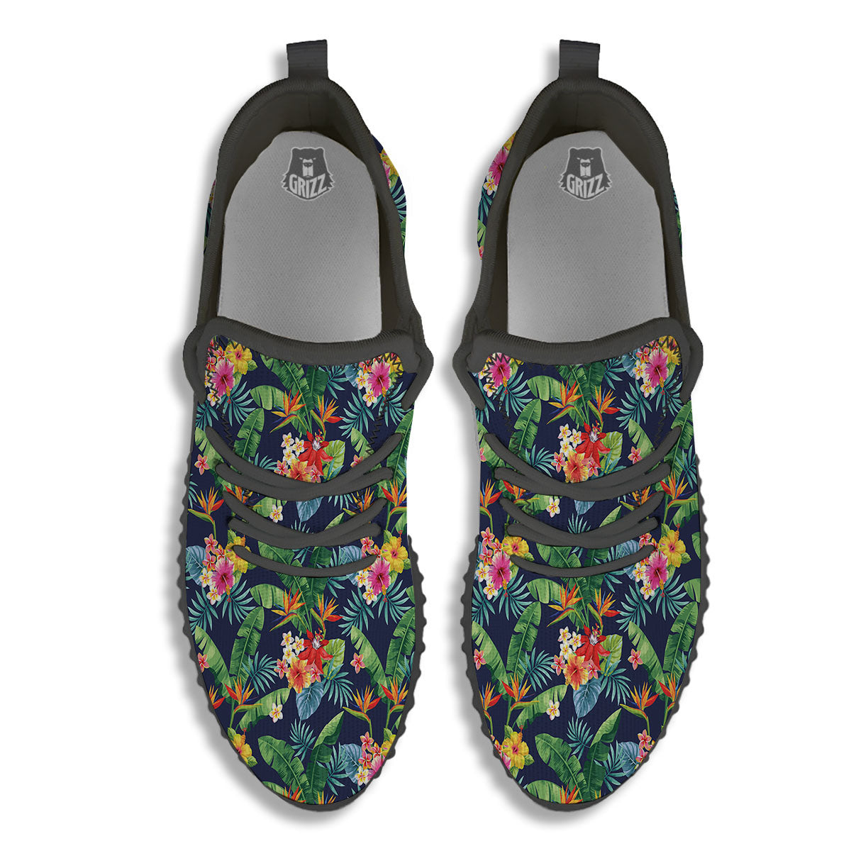 Flower Plumeria Vintage Print Pattern Black Walking Shoes-grizzshop