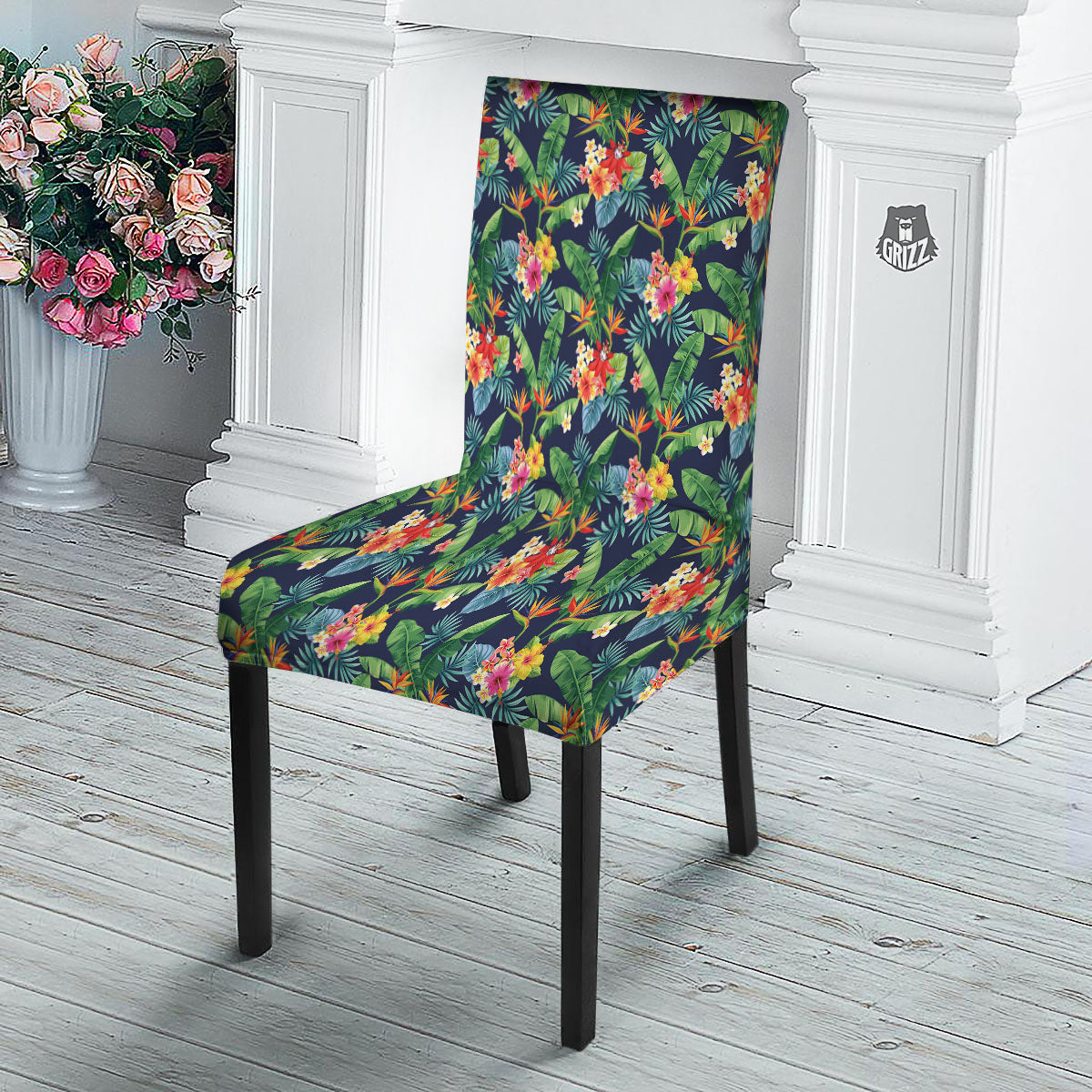 Flower Plumeria Vintage Print Pattern Dining Chair Slipcover-grizzshop