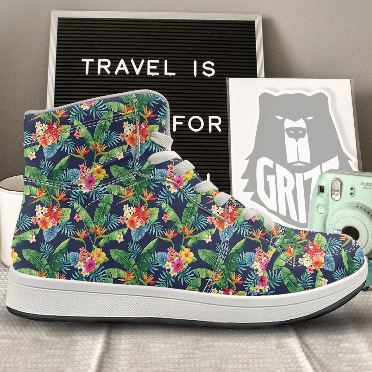 Flower Plumeria Vintage Print Pattern High Top Sneakers-grizzshop