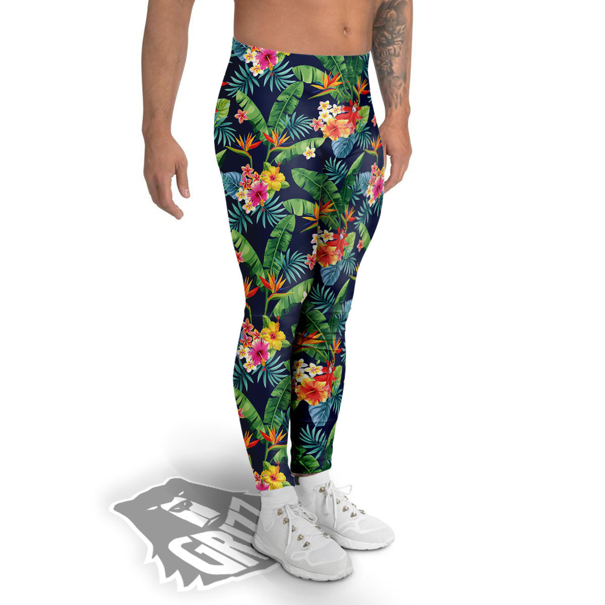 Flower Plumeria Vintage Print Pattern Men's Leggings-grizzshop