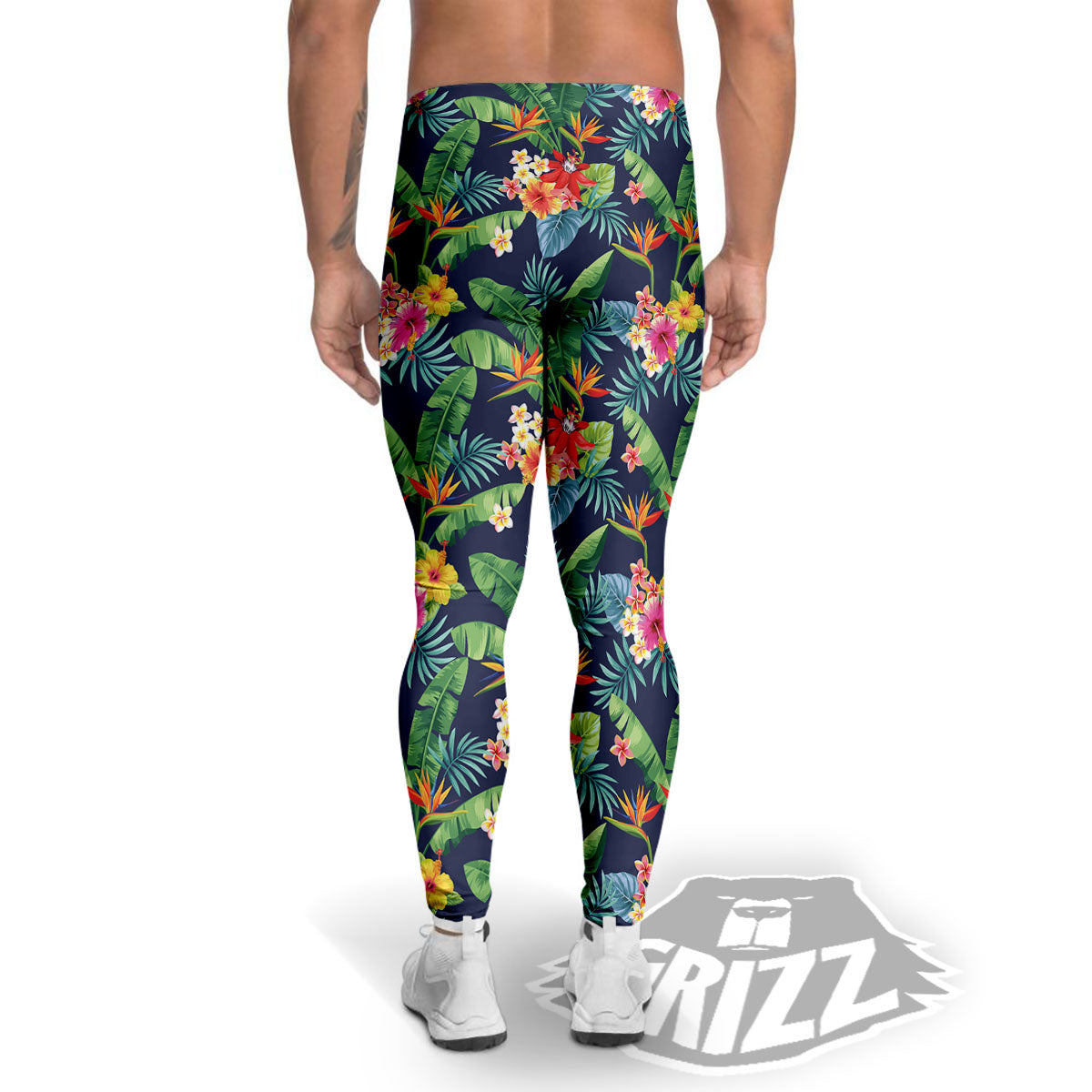 Flower Plumeria Vintage Print Pattern Men's Leggings-grizzshop