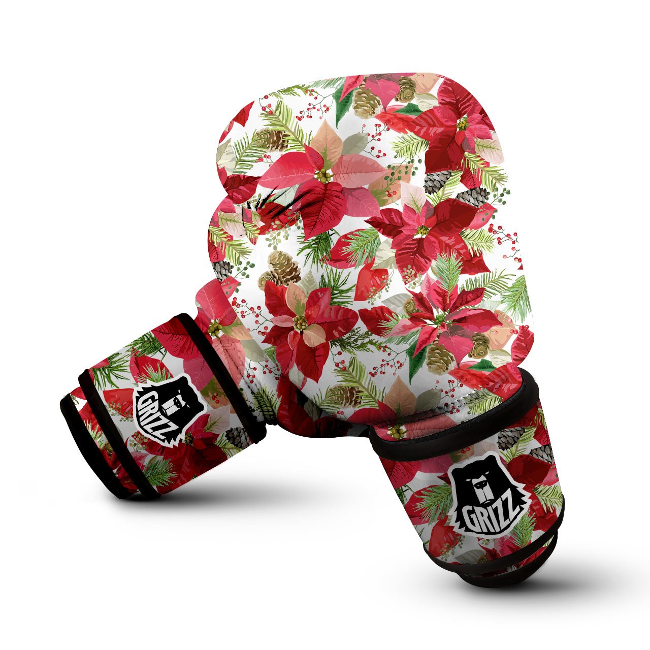 Flower Poinsettia Print Pattern Boxing Gloves-grizzshop