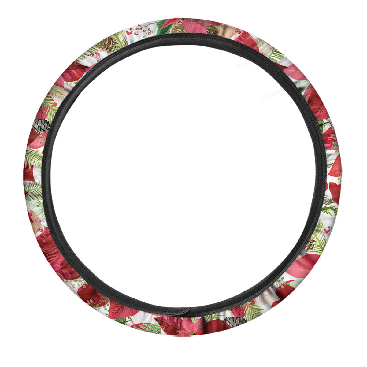 Flower Poinsettia Print Pattern Car Steering Wheel Cover-grizzshop