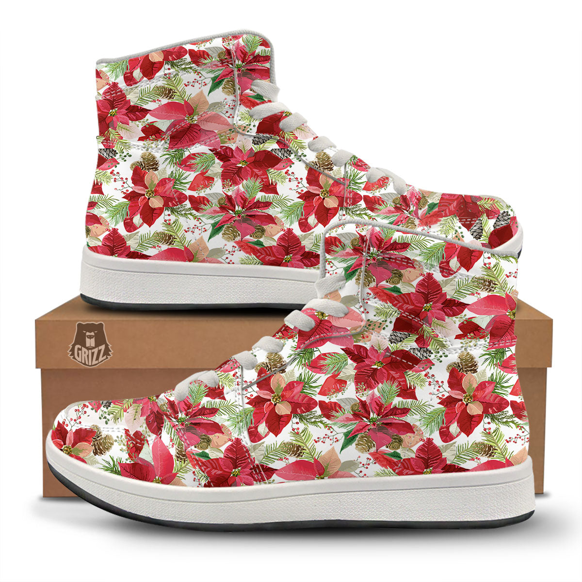 Flower Poinsettia Print Pattern High Top Sneakers-grizzshop