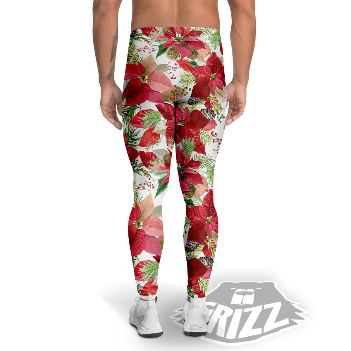 Flower Poinsettia Print Pattern Men's Leggings-grizzshop