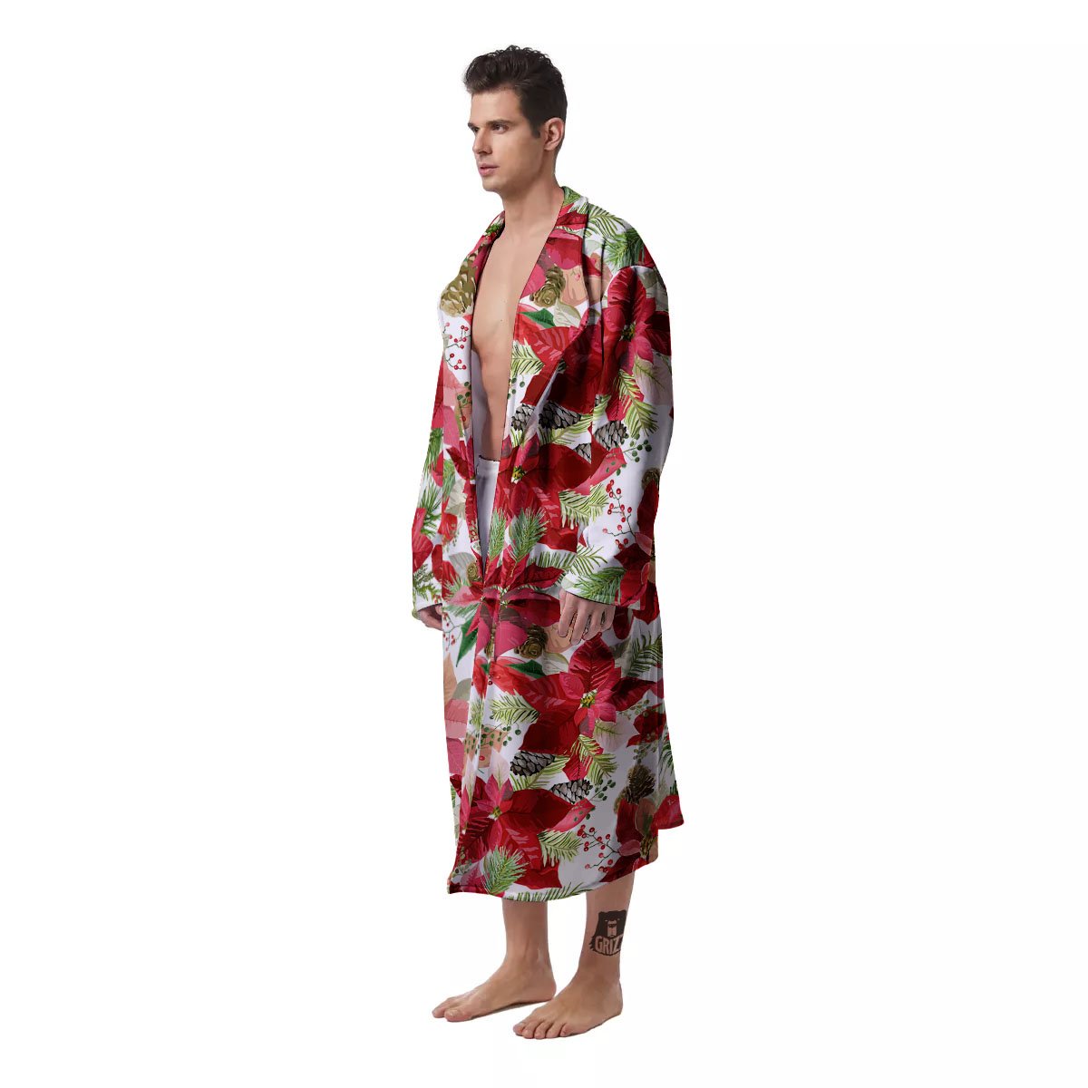 Flower Poinsettia Print Pattern Men's Robe-grizzshop